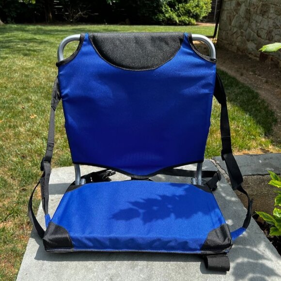 Travel Stadium Chair 1669 Bleacher Concerts Folding Carry Strap Blue Mesh Pocket - Picture 1 of 15